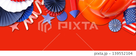 Colorful decorations for Labor Day celebrations with a hard hat Colorful decorations for Labor Day celebrations with a hard hat 139552104