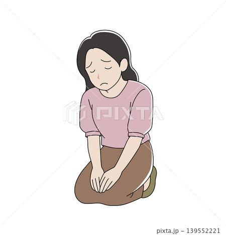 優しいタッチの正座で反省する女性 優しいタッチの正座で反省する女性 139552221