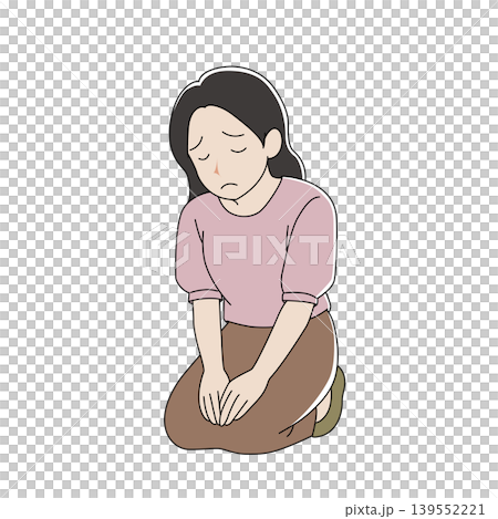 優しいタッチの正座で反省する女性 優しいタッチの正座で反省する女性 139552221