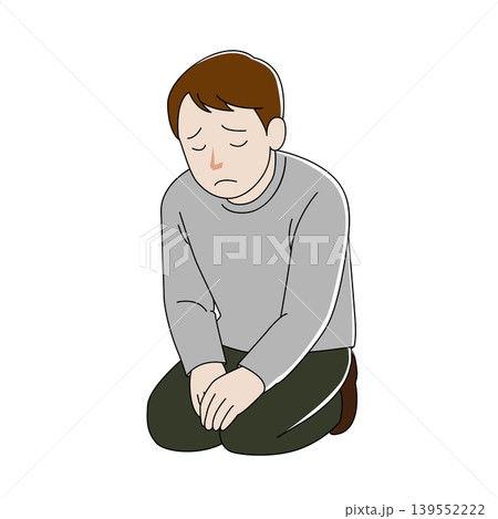 優しいタッチの正座で反省する男性 139552222