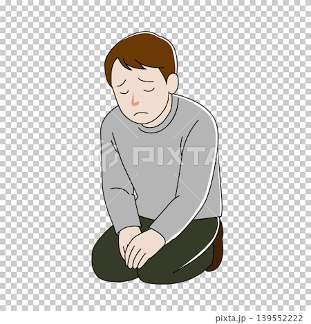 優しいタッチの正座で反省する男性 139552222
