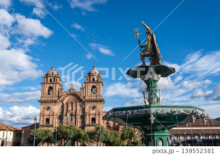 Fountain and Church of the Society of Jesus in Cusco, Peru Fountain and Church of the Society of Jesus in Cusco, Peru 139552381