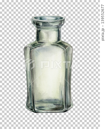 Vintage apothecary glass bottle in watercolor style. Empty antique pharmacy jar for herbal medicine packaging, craft remedy branding, essential oil label design and laboratory glassware graphics Vintage apothecary glass bottle in watercolor style. Empty antique pharmacy jar for herbal medicine packaging, craft remedy branding, essential oil label design and laboratory glassware graphics 139552677