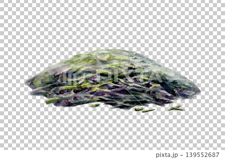 Dried medicinal herbs pile in watercolor. Chopped botanical raw material for organic pharmacy packaging, herbal tea blend label, homeopathy supplement branding and apothecary clipart graphics 139552687