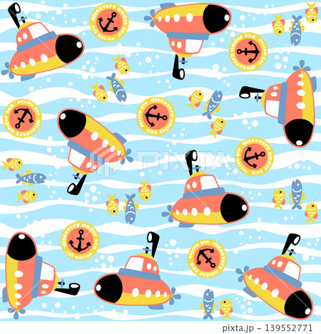vector cartoon seamless pattern of submarine with fishes undersea vector cartoon seamless pattern of submarine with fishes undersea 139552771