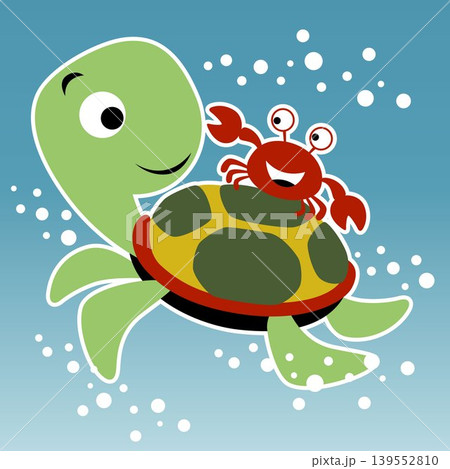 Cartoon vector of funny turtle with crab undersea 139552810