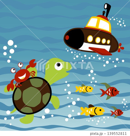 vector cartoon of submarine undersea with cute marine animals vector cartoon of submarine undersea with cute marine animals 139552811