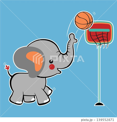 Cute elephant playing basketball, vector cartoon illustration 139552871