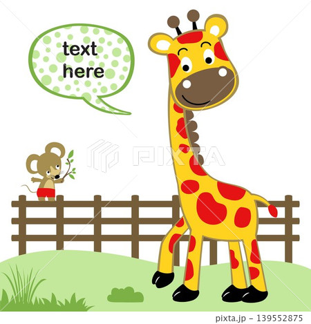 Cute giraffe with mice in the garden, vector cartoon illustration Cute giraffe with mice in the garden, vector cartoon illustration 139552875