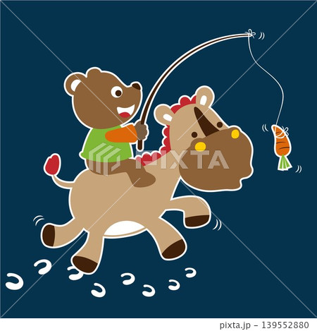Cute bear playing with donkey, vector cartoon illustration 139552880