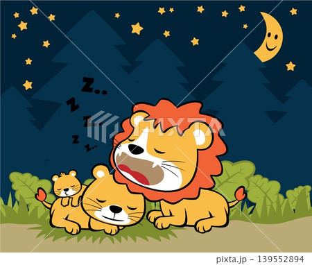 Funny lion family sleeping in the night, vector cartoon illustration Funny lion family sleeping in the night, vector cartoon illustration 139552894