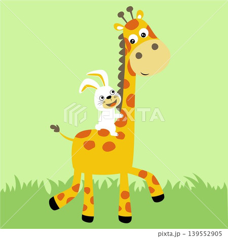 Vector cartoon illustration of cute rabbit ride on giraffe Vector cartoon illustration of cute rabbit ride on giraffe 139552905