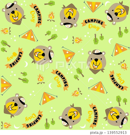 Vector cartoon seamless pattern of cute bear with camping elements 139552913