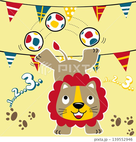 Cute lion juggling balls in circus show, vector cartoon illustration Cute lion juggling balls in circus show, vector cartoon illustration 139552946