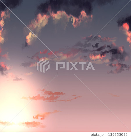 希望を感じる夕焼け空と雲の背景素材 爽やかなグラデーションのバナー用空背景 139553053