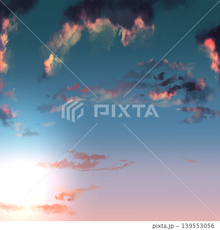 希望を感じる夕焼け空と雲の背景素材 爽やかなグラデーションのバナー用空背景 希望を感じる夕焼け空と雲の背景素材 爽やかなグラデーションのバナー用空背景 139553056