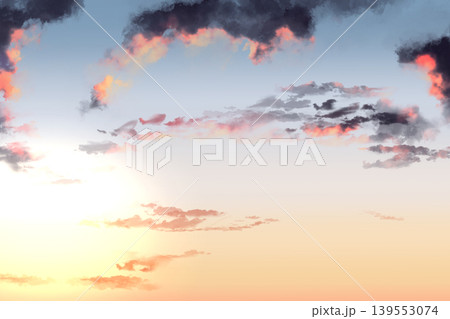 希望を感じる夕焼け空と雲の背景素材 爽やかなグラデーションのバナー用空背景 139553074