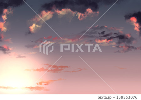 希望を感じる夕焼け空と雲の背景素材 爽やかなグラデーションのバナー用空背景 139553076