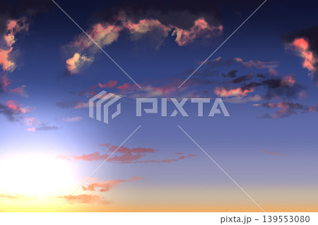 希望を感じる夕焼け空と雲の背景素材 爽やかなグラデーションのバナー用空背景 139553080