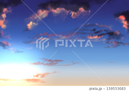 希望を感じる夕焼け空と雲の背景素材 爽やかなグラデーションのバナー用空背景 139553083