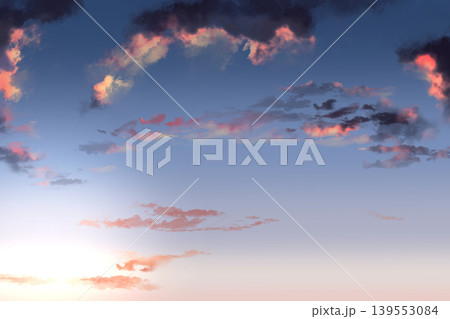 希望を感じる夕焼け空と雲の背景素材 爽やかなグラデーションのバナー用空背景 139553084