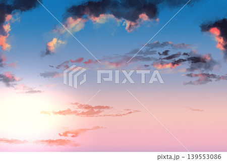 希望を感じる夕焼け空と雲の背景素材 爽やかなグラデーションのバナー用空背景 139553086