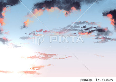 希望を感じる夕焼け空と雲の背景素材 爽やかなグラデーションのバナー用空背景 139553089