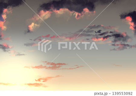 希望を感じる夕焼け空と雲の背景素材 爽やかなグラデーションのバナー用空背景 139553092