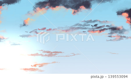 希望を感じる夕焼け空と雲の背景素材 爽やかなグラデーションのバナー用空背景 139553094