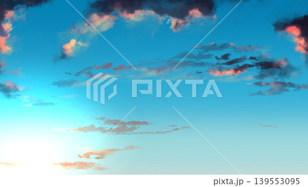 希望を感じる夕焼け空と雲の背景素材 爽やかなグラデーションのバナー用空背景 139553095