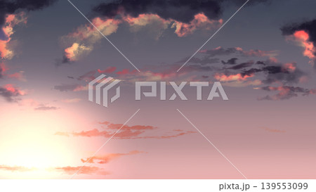 希望を感じる夕焼け空と雲の背景素材 爽やかなグラデーションのバナー用空背景 139553099