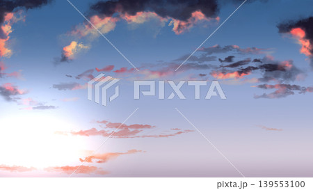 希望を感じる夕焼け空と雲の背景素材 爽やかなグラデーションのバナー用空背景 139553100