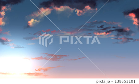 希望を感じる夕焼け空と雲の背景素材 爽やかなグラデーションのバナー用空背景 139553101