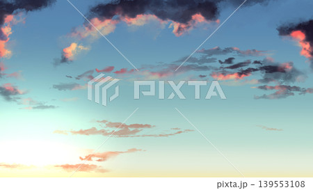 希望を感じる夕焼け空と雲の背景素材 爽やかなグラデーションのバナー用空背景 希望を感じる夕焼け空と雲の背景素材 爽やかなグラデーションのバナー用空背景 139553108