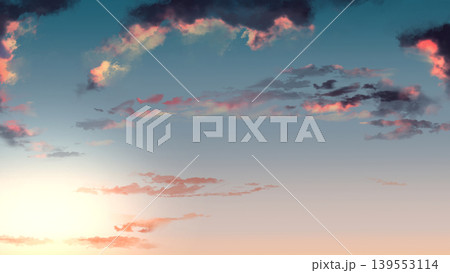 希望を感じる夕焼け空と雲の背景素材 爽やかなグラデーションのバナー用空背景 希望を感じる夕焼け空と雲の背景素材 爽やかなグラデーションのバナー用空背景 139553114