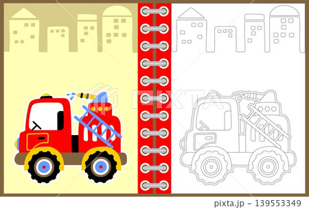 firetruck vector cartoon illustration on buildings background, coloring page or book firetruck vector cartoon illustration on buildings background, coloring page or book 139553349