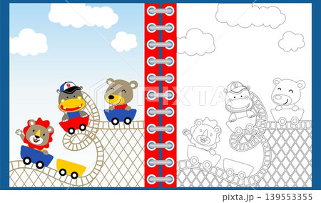 Cute animals cartoon on roller coaster, coloring book or page Cute animals cartoon on roller coaster, coloring book or page 139553355