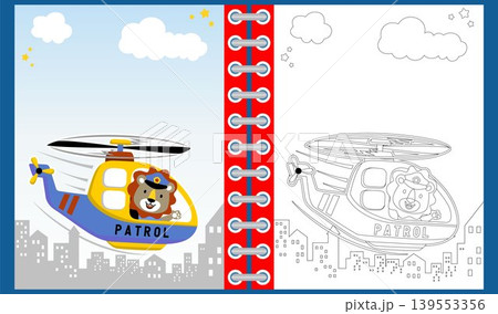 Vector cartoon of cute lion on helicopter, coloring book or page Vector cartoon of cute lion on helicopter, coloring book or page 139553356
