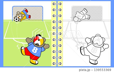Two cute bear playing soccer, coloring book or page, vector cartoon illustration 139553369