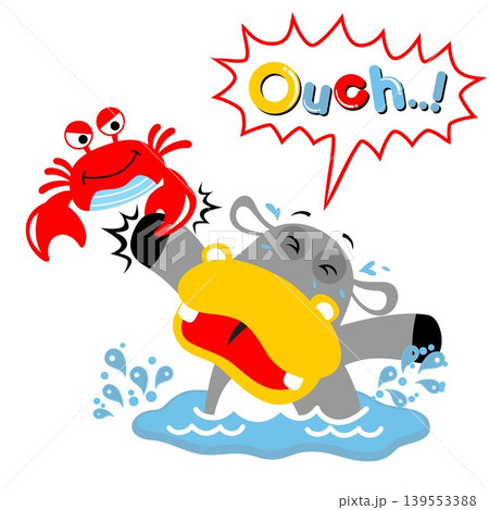 vector cartoon of a crab clamped hippo's hand vector cartoon of a crab clamped hippo's hand 139553388