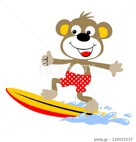 Cute monkey playing surfboard, vector cartoon illustration Cute monkey playing surfboard, vector cartoon illustration 139553537