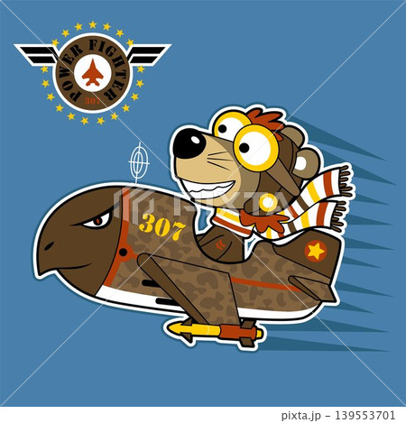 Funny puppy on fighter jet with air force logo, vector cartoon illustration Funny puppy on fighter jet with air force logo, vector cartoon illustration 139553701