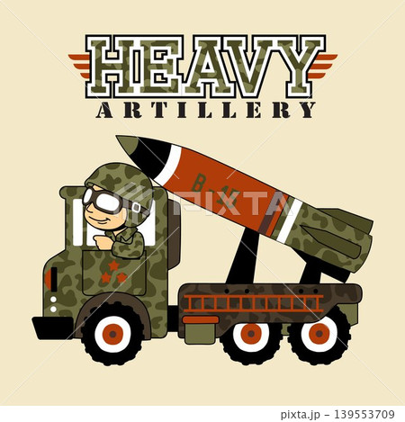 a soldier driving missile launcher truck, vector cartoon illustration a soldier driving missile launcher truck, vector cartoon illustration 139553709