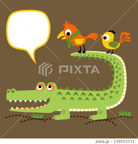 Funny crocodile with birds, vector cartoon illustration 139553711