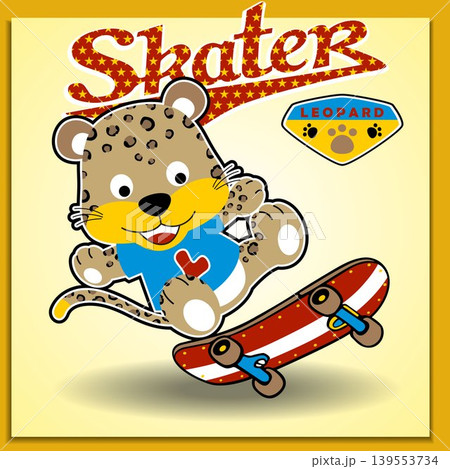 Funny leopard playing skateboard, vector cartoon illustration Funny leopard playing skateboard, vector cartoon illustration 139553734