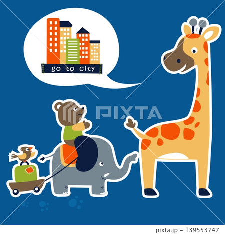 Group of funny animals in journey to city, vector cartoon illustration Group of funny animals in journey to city, vector cartoon illustration 139553747