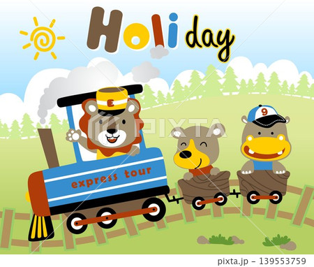 Funny animals on steam train, vector cartoon illustration Funny animals on steam train, vector cartoon illustration 139553759