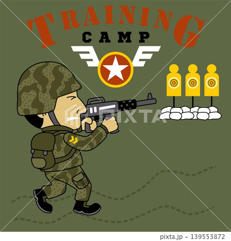 Soldier in military training camp ready to firing the target, vector cartoon illustration Soldier in military training camp ready to firing the target, vector cartoon illustration 139553872