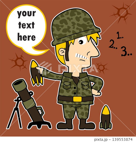 Young soldier with mortar launcher, vector cartoon illustration 139553874