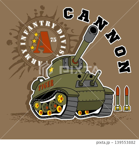 Armored vehicle with big cannon, vector cartoon illustration 139553882